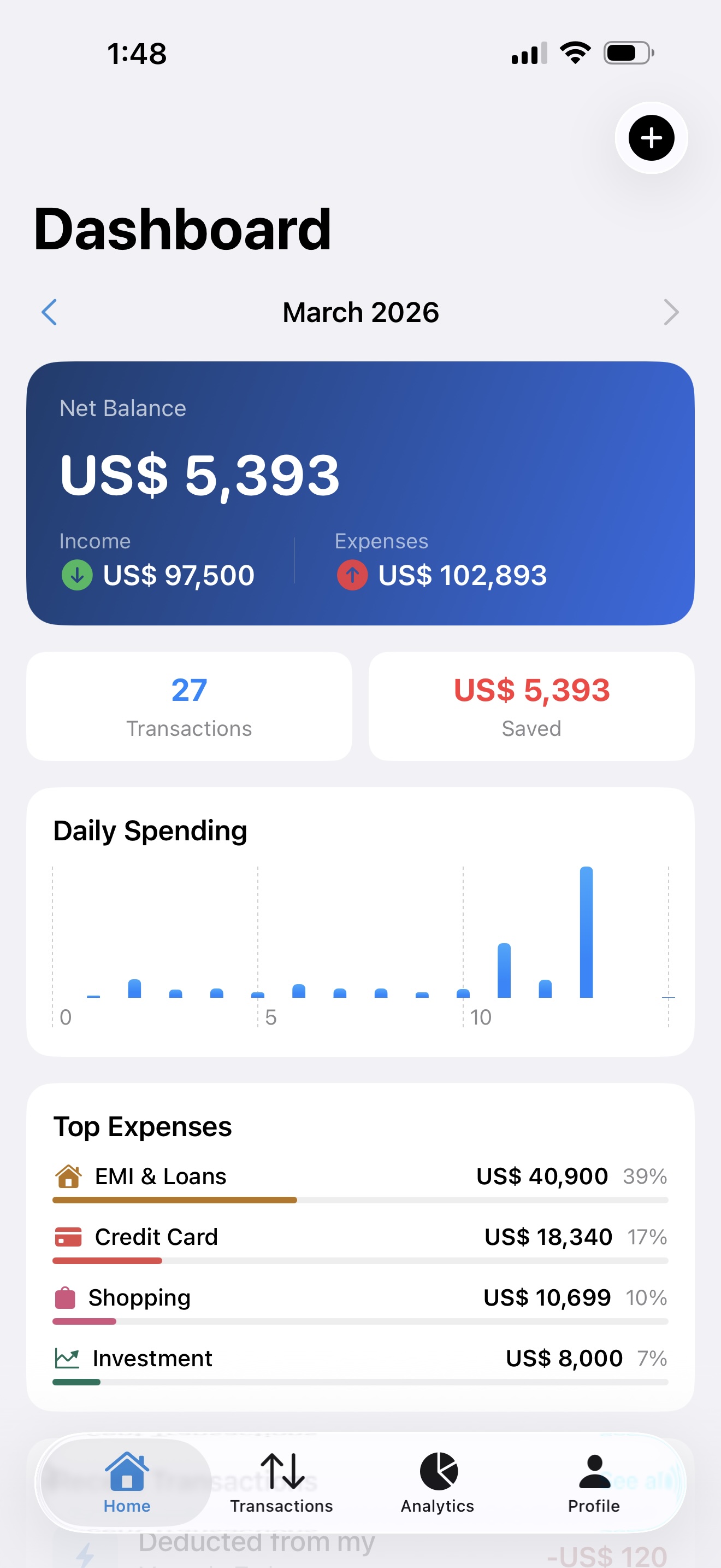 Expense Pulse app on iPhone